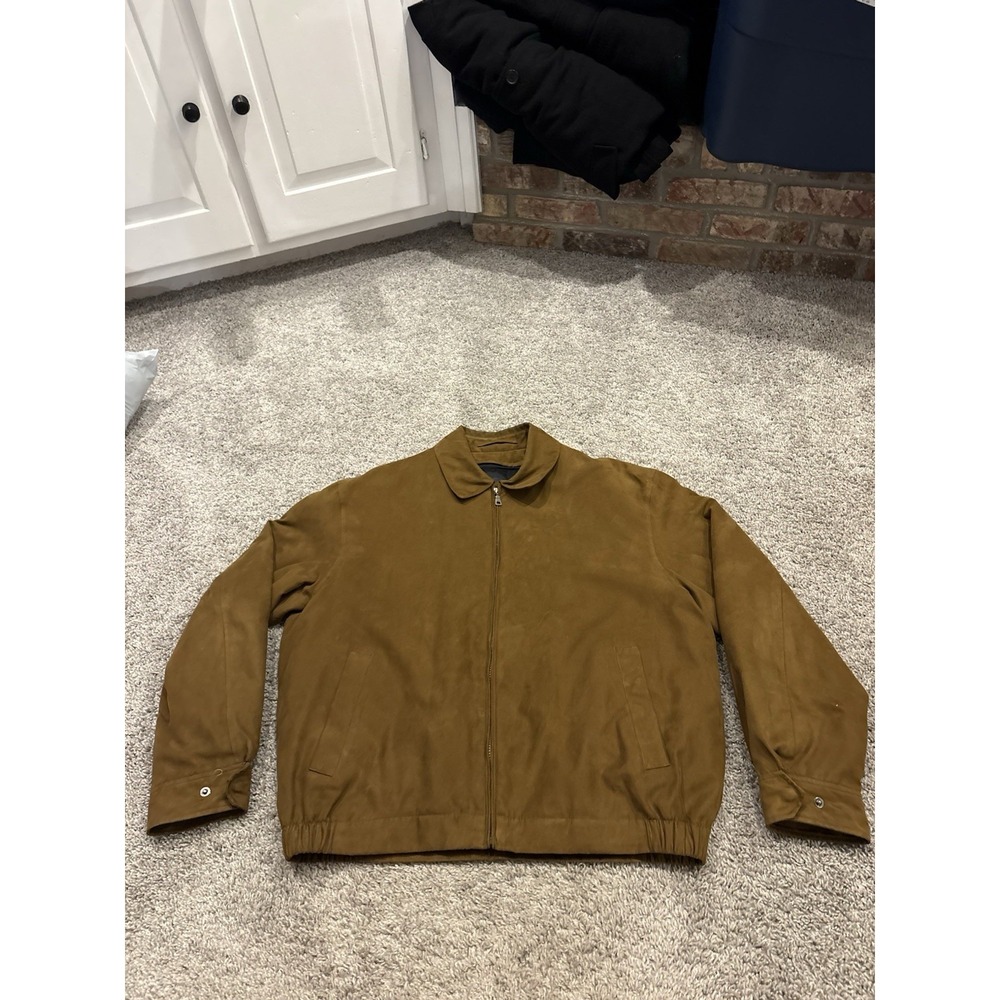 Jos A Bank Jacket Brown Lined Bomber Faux Suede Remove Liner Medium Harrington